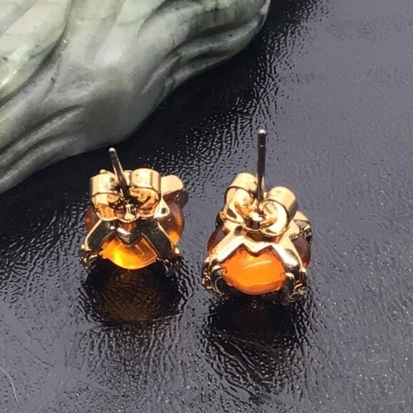 Amber Rhinestone X Stud Earrings With Gold Plated Setting For Women - Picture 7 of 7